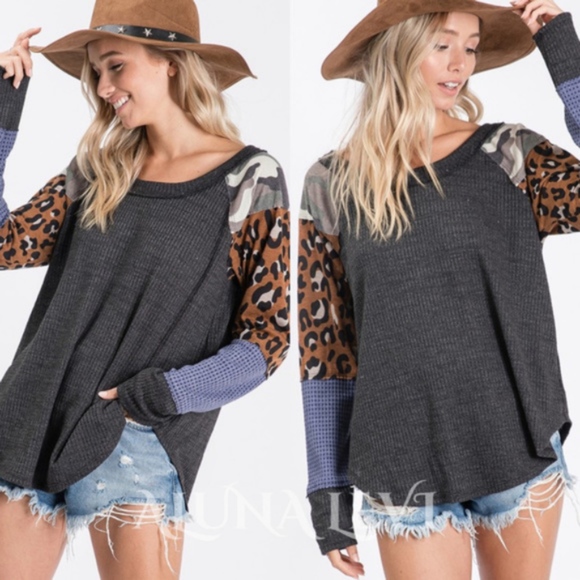 Bellanblue Tops - Leopard Camo Mix Print Long Sleeve Top